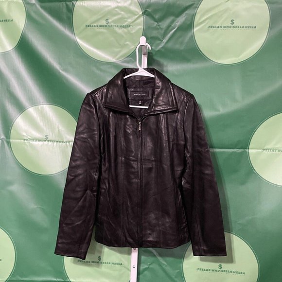 JONES NEW YORK Women's zip front LEATHER jacket in BLACK sz MEDIUM - EUC - Picture 1 of 9